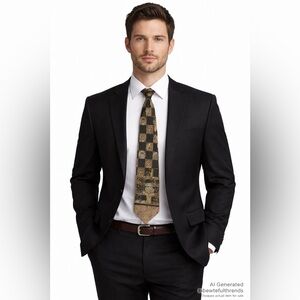 Consenso Uomo Milano 100% Silk Tie – Gold & Black Patterned – 58” x 4” (3/$25)
